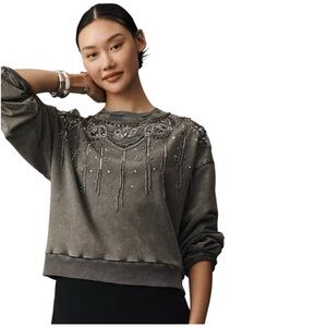 Pilcro Embellished Beaded Graphic Sweatshirt